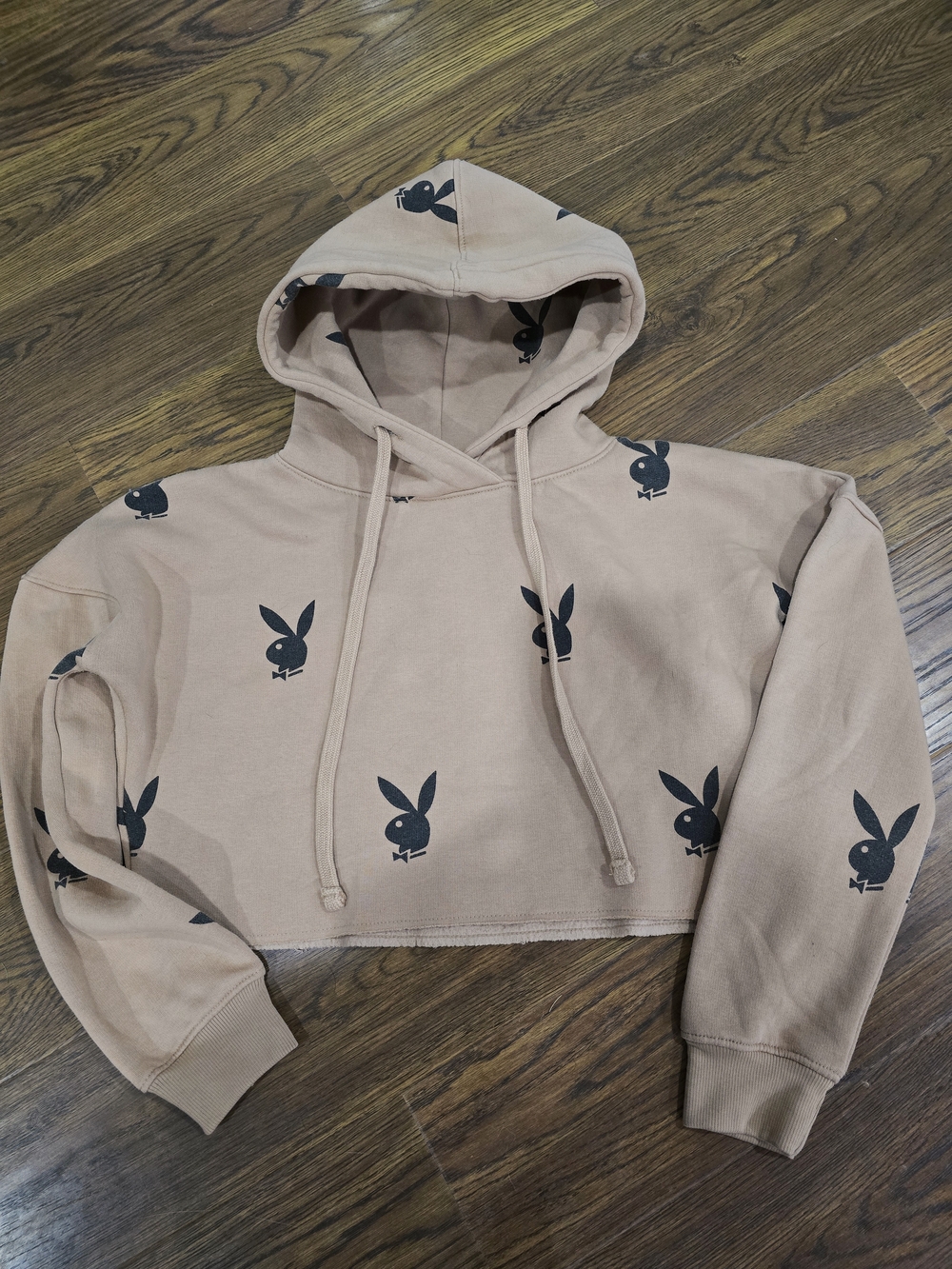 PLAYBOY Misguided Camel Brown Cropped Hoodie. Size M.